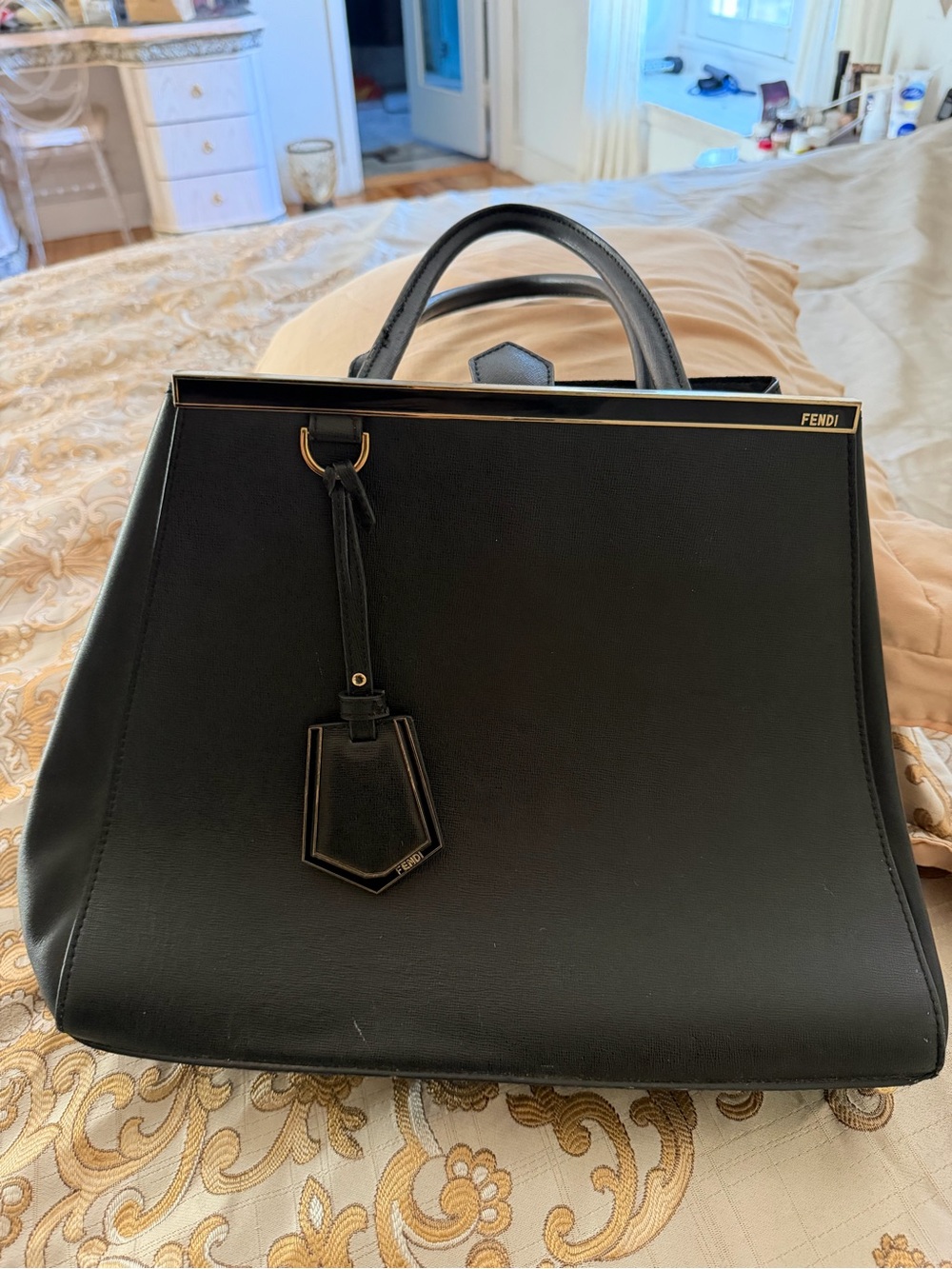 Black Leather Satchel with Gold Trim